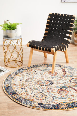 Peacock Ivory Transitional Round Rug - Floorsome - Modern