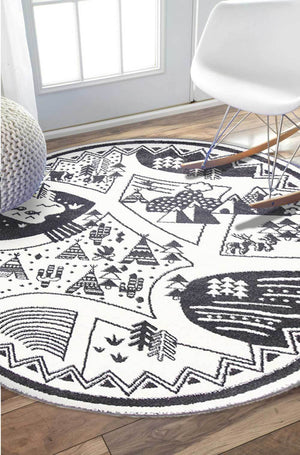 Piccolo Black and White Kids Camping Adventure Kids Rug - Floorsome - Kids