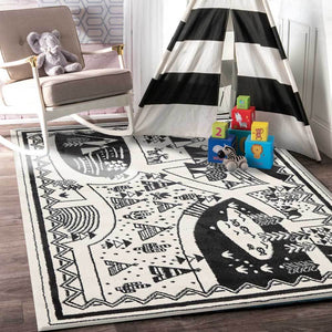 Piccolo Black and White Kids Camping Adventure Kids Rug - Floorsome - Kids