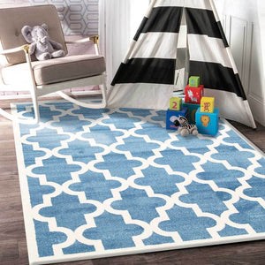 Piccolo Blue and White Lattice Pattern Kids Rug - Floorsome - Kids