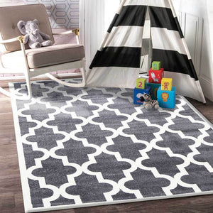 Piccolo Grey and White Lattice Pattern Kids Rug - Floorsome - Kids