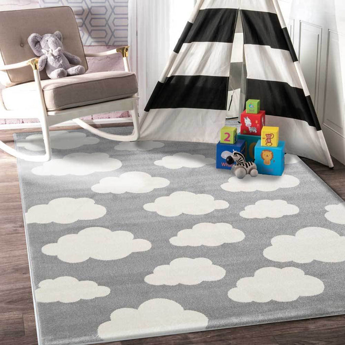 Piccolo  Grey White  Cloud Kids Rug