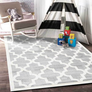 Piccolo Light Grey and White Lattice Pattern Kids Rug - Floorsome - Kids