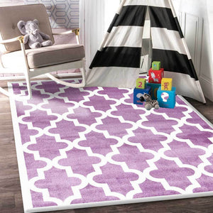 Piccolo Violet Pink and White Lattice Pattern Kids Rug - Floorsome - Kids