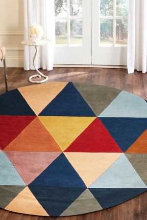 Prism Designer Wool Round Rug Rust Blue Navy - Floorsome - Modern