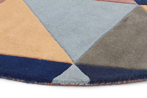 Prism Designer Wool Round Rug Rust Blue Navy - Floorsome - Modern