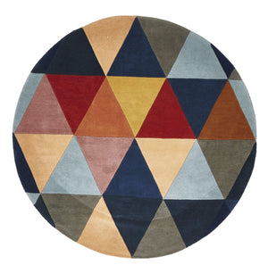 Prism Designer Wool Round Rug Rust Blue Navy - Floorsome - Modern