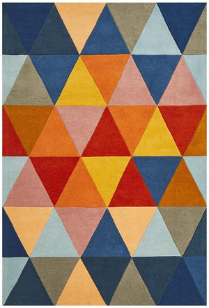 Prism Designer Wool Rug Rust Blue Navy - Floorsome - Modern