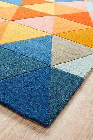 Prism Designer Wool Rug Rust Blue Navy - Floorsome - Modern