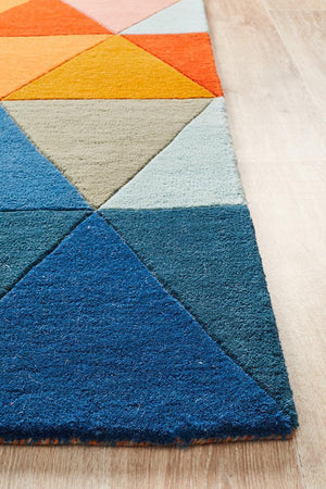 Prism Designer Wool Rug Rust Blue Navy - Floorsome - Modern