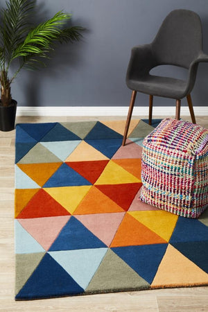 Prism Designer Wool Rug Rust Blue Navy - Floorsome - Modern