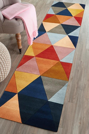 Prism Designer Wool Runner Rug Rust Blue Navy - Floorsome - Modern