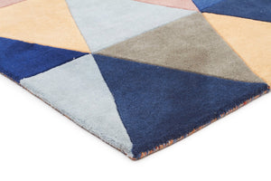 Prism Designer Wool Runner Rug Rust Blue Navy - Floorsome - Modern