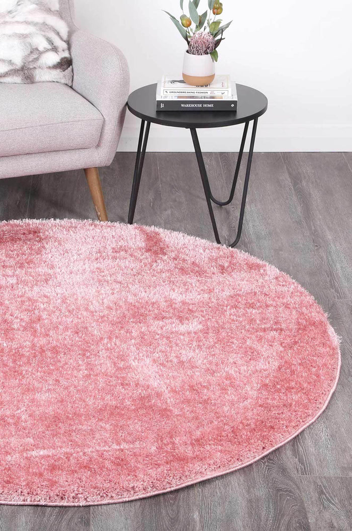 Puffy Soft Shag Round Rug Pink