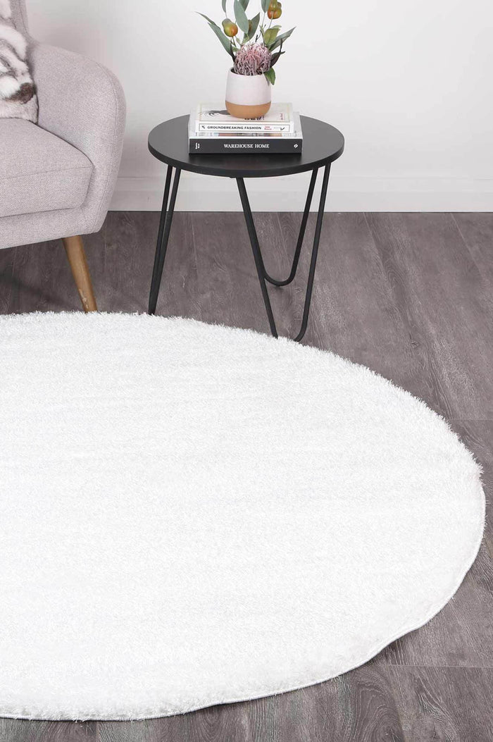 Puffy Soft Shag Round Rug White