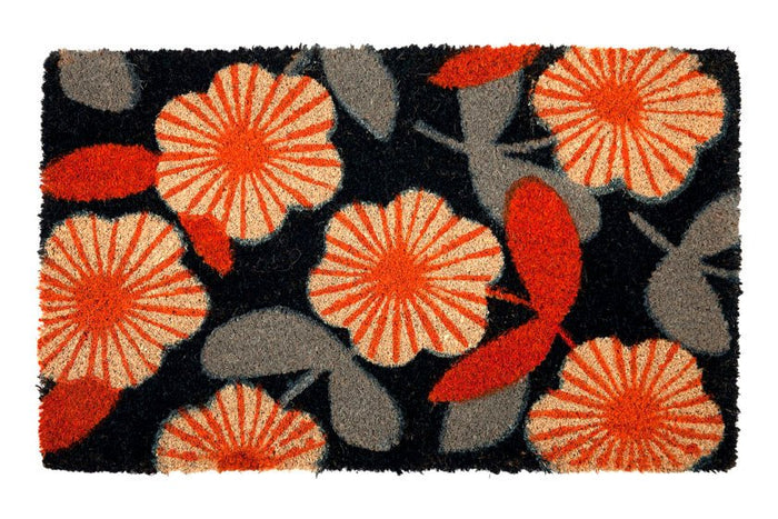 PVC Backed Coir Door Mat - Floral 75x45cm