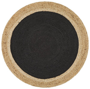 Round Jute Natural Rug Black - Floorsome - Natural