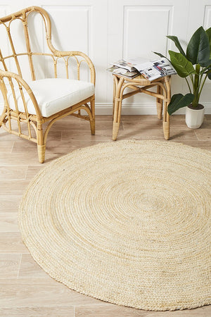 Round Jute Natural Rug Bleached - Floorsome - Natural