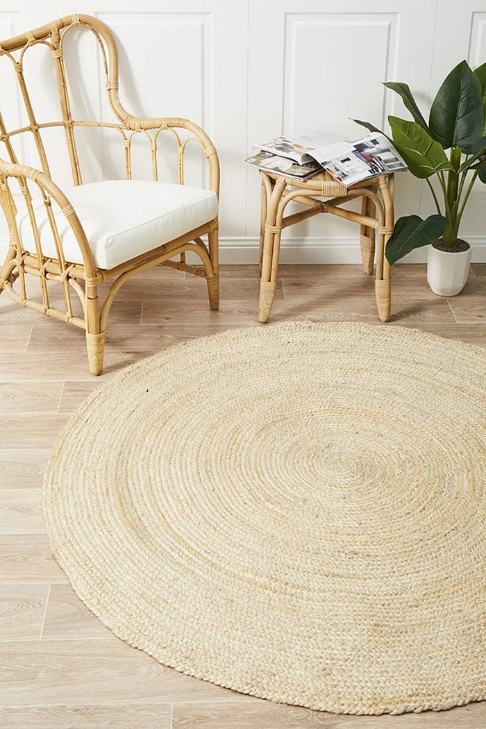 Round Jute Natural Rug Bleached