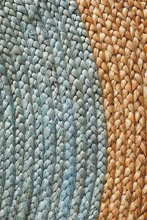 Round Jute Natural Rug Blue - Floorsome - Natural