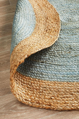 Round Jute Natural Rug Blue - Floorsome - Natural