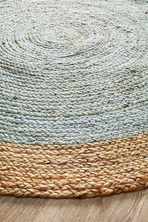 Round Jute Natural Rug Blue - Floorsome - Natural