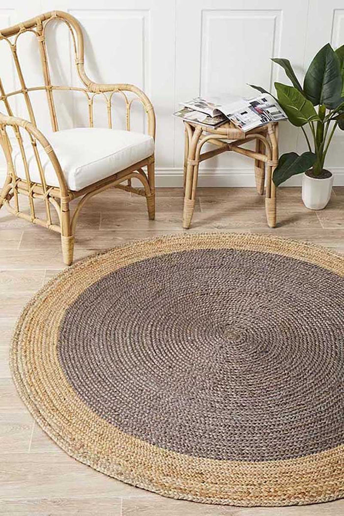 Round Jute Natural Rug Charcoal