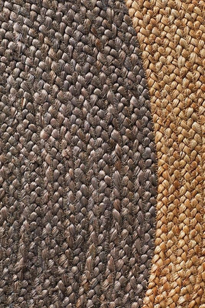 Round Jute Natural Rug Charcoal - Floorsome - Flatweave