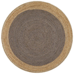 Round Jute Natural Rug Charcoal - Floorsome - Flatweave