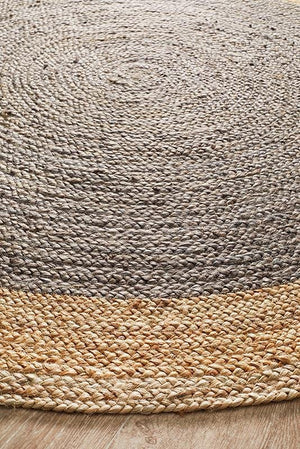 Round Jute Natural Rug Charcoal - Floorsome - Flatweave