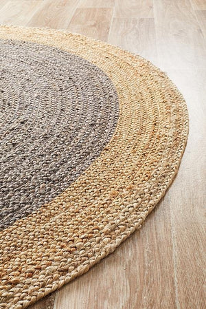 Round Jute Natural Rug Charcoal - Floorsome - Flatweave