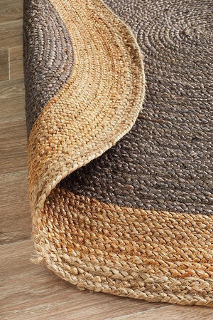 Round Jute Natural Rug Charcoal - Floorsome - Flatweave