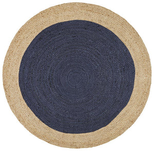 Round Jute Natural Rug Navy - Floorsome - Flatweave