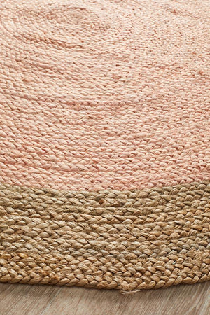 Round Jute Natural Rug Pink - Floorsome - Natural