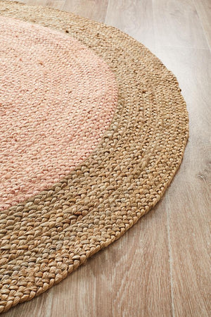 Round Jute Natural Rug Pink - Floorsome - Natural