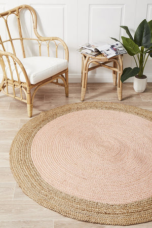 Round Jute Natural Rug Pink - Floorsome - Natural