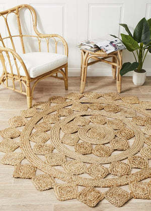 Round Jute Natural Tessellate Rug - Floorsome - Flatweave