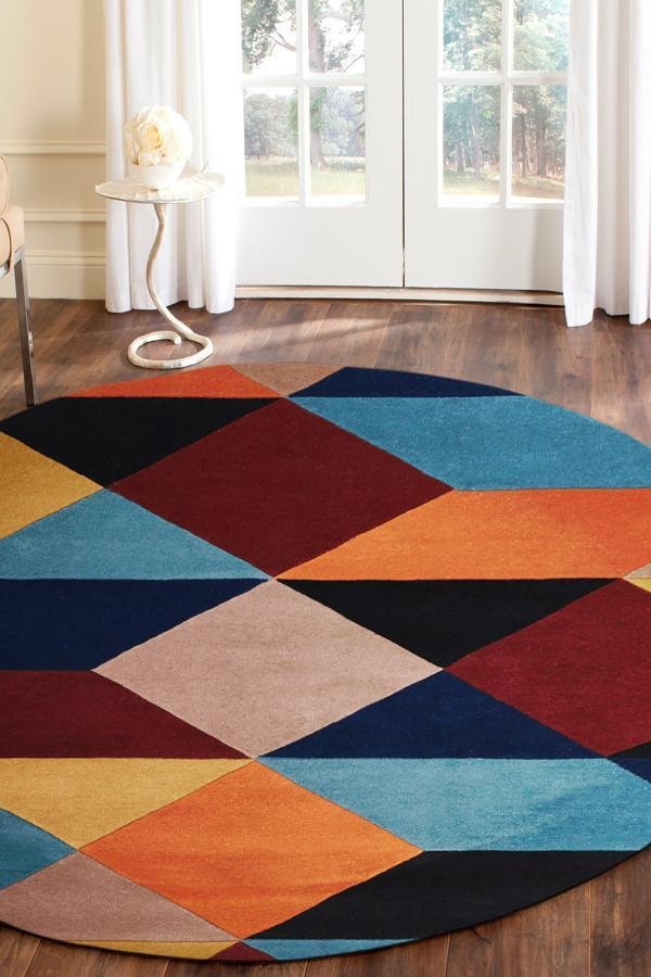 Sandy Designer Wool Round Rug Rust Blue Navy