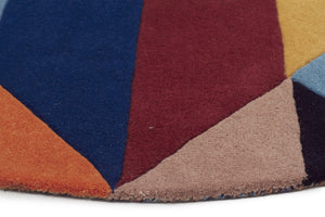 Sandy Designer Wool Round Rug Rust Blue Navy - Floorsome - Modern