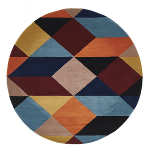 Sandy Designer Wool Round Rug Rust Blue Navy - Floorsome - Modern