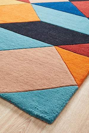 Sandy Designer Wool Rug Rust Blue Navy - Floorsome - Modern