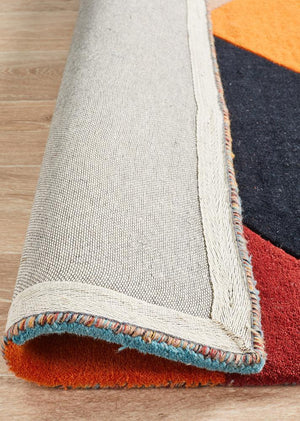 Sandy Designer Wool Rug Rust Blue Navy - Floorsome - Modern