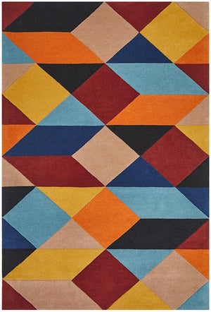 Sandy Designer Wool Rug Rust Blue Navy - Floorsome - Modern