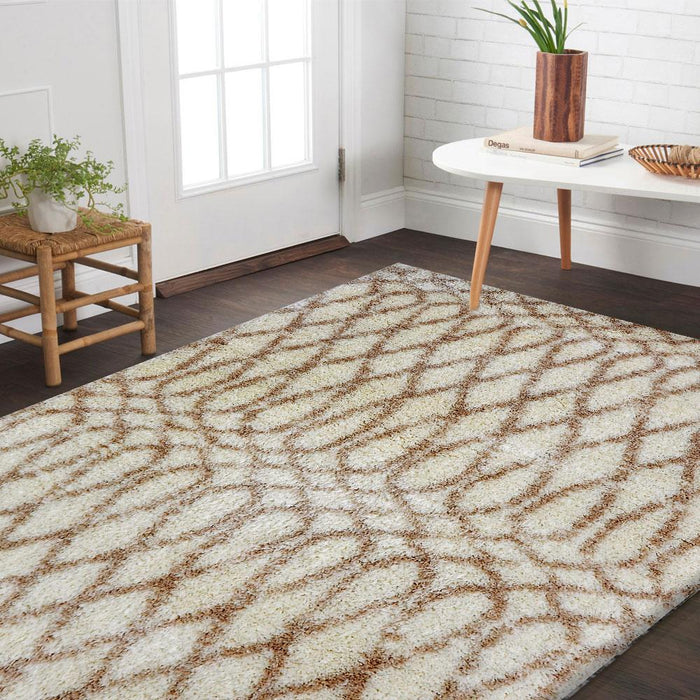 Scope Cream Shag Patterned Ikat Rug