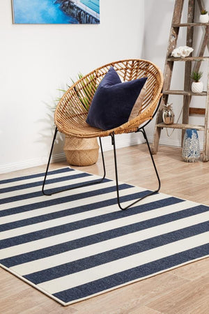 Seaside Stripes Navy White Indoor Outdoor Rug - Floorsome - SEASIDE COLLECTION