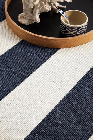 Seaside Stripes Navy White Indoor Outdoor Rug - Floorsome - SEASIDE COLLECTION