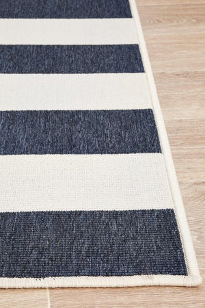 Seaside Stripes Navy White Indoor Outdoor Rug - Floorsome - SEASIDE COLLECTION