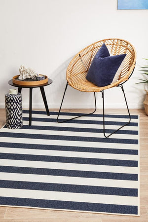 Seaside Stripes Navy White Indoor Outdoor Rug - Floorsome - SEASIDE COLLECTION