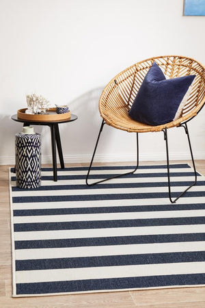 Seaside Stripes Navy White Indoor Outdoor Rug - Floorsome - SEASIDE COLLECTION
