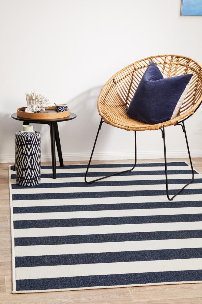 Seaside Stripes Navy White Indoor Outdoor Rug